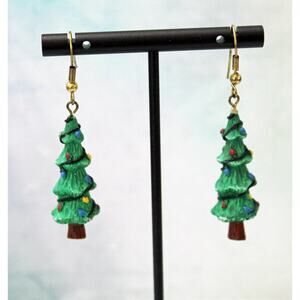 Green Polymer Christmas Tree Drop Hook Earrings E112
